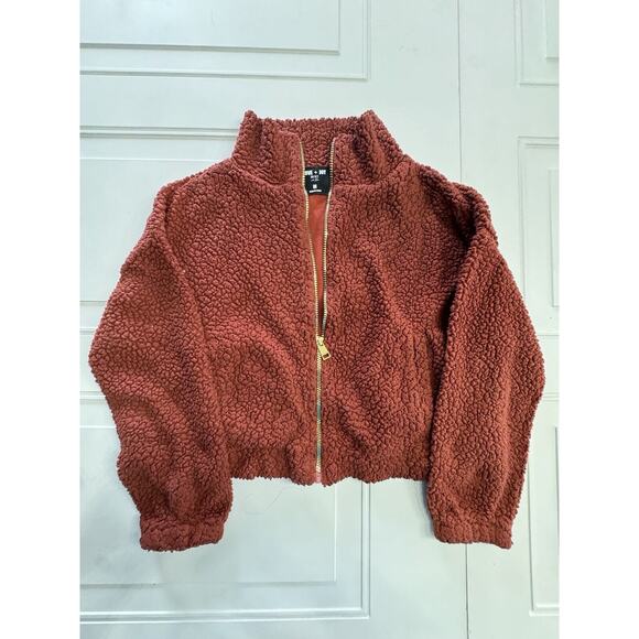 Love & Joy By FCT With Love Cropped Orange Fleece Jacket Size Medium M - Picture 1 of 4